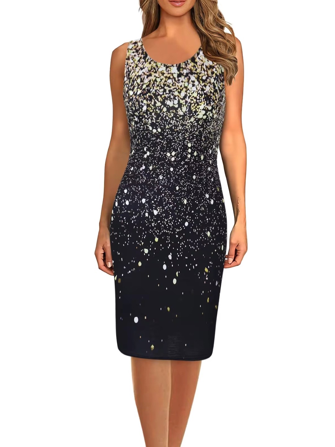 

KPOP Women Polka Dot Print Bodycon Dress, Gold