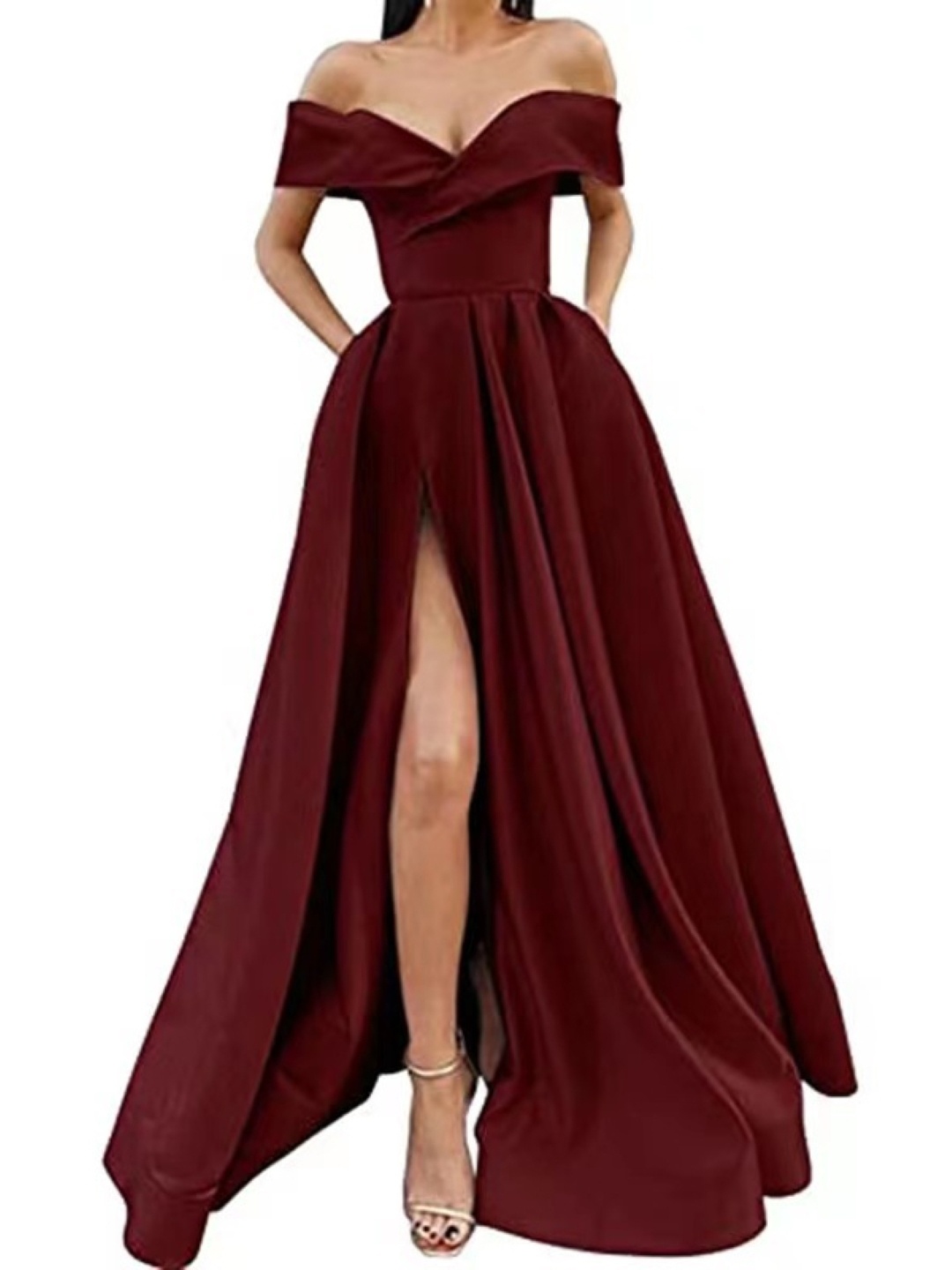 

KPOP A-Line Off-Shoulder Fit and Flare Dress, Brown