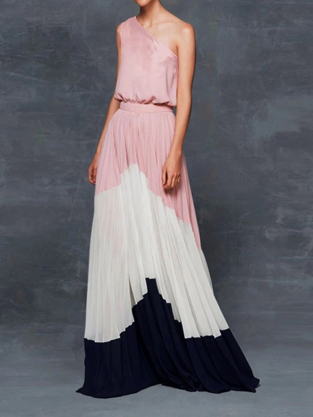

KPOP Women Colourblocked One Shoulder A-Line Maxi Dress, Pink
