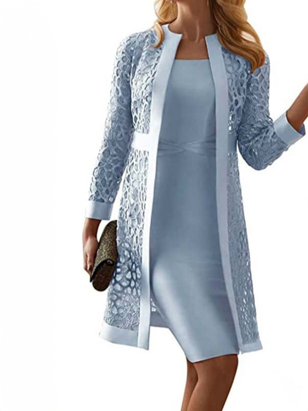 

KPOP Women Round Neck Long Sleeves Sheath Dress, Blue