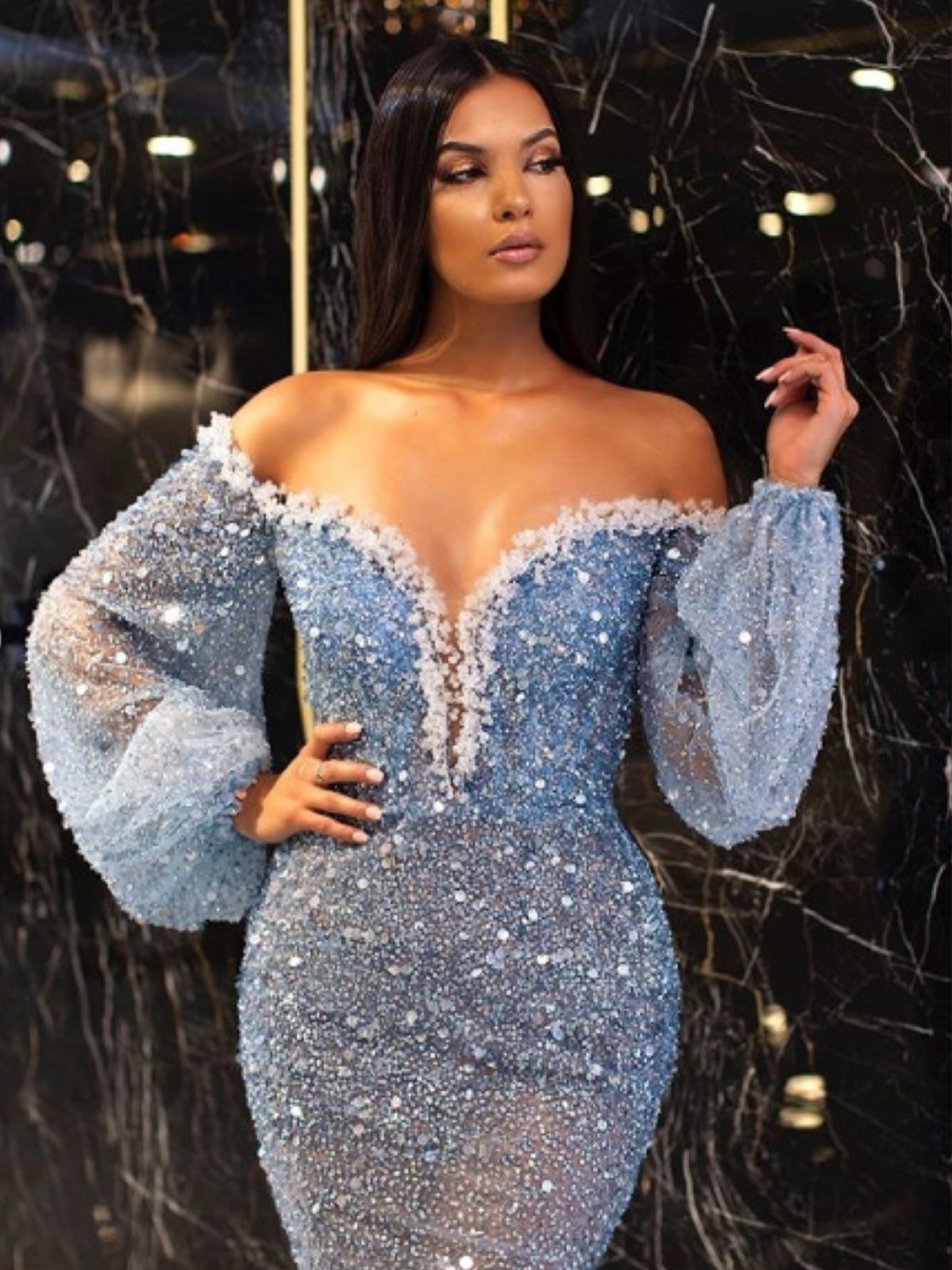 

KPOP Puff Sleeve Bodycon Maxi Dress, Blue