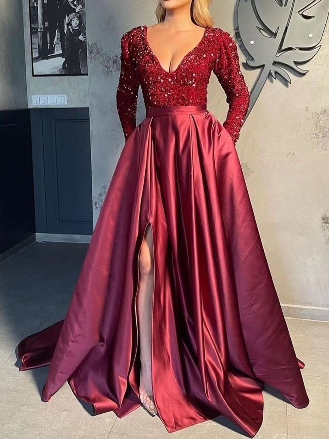

KPOP Women Embellished Maxi Dress, Red