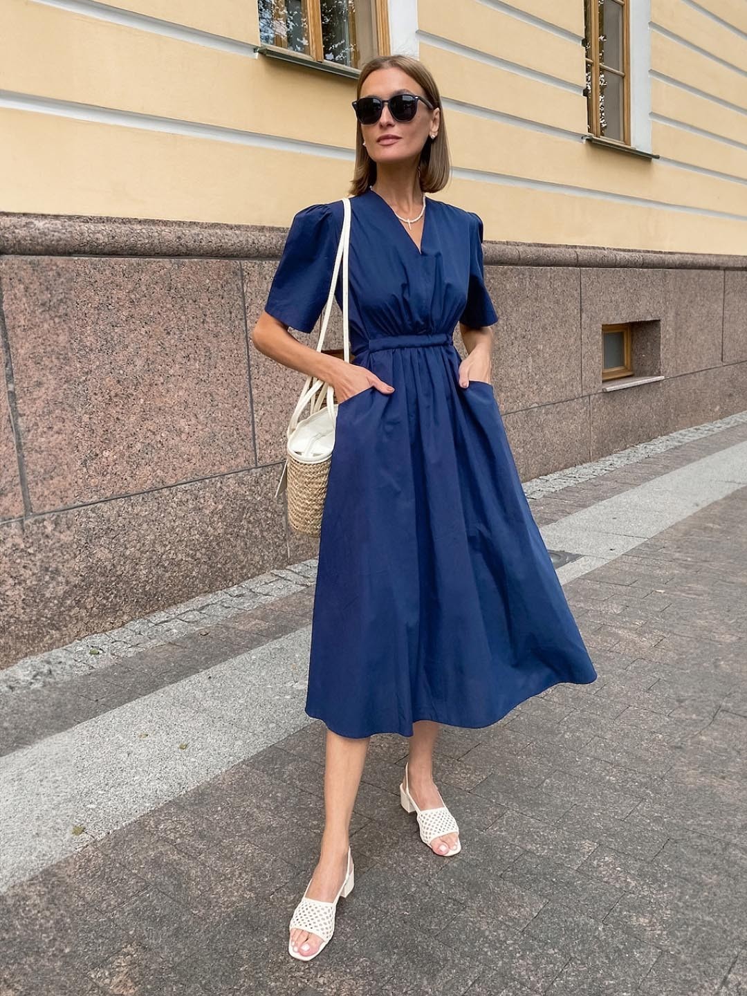 

KPOP Women A-Line Midi Dress, Navy blue