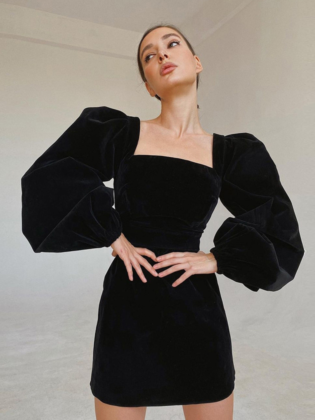 

KPOP Women Puff Sleeve Bodycon Dress, Black