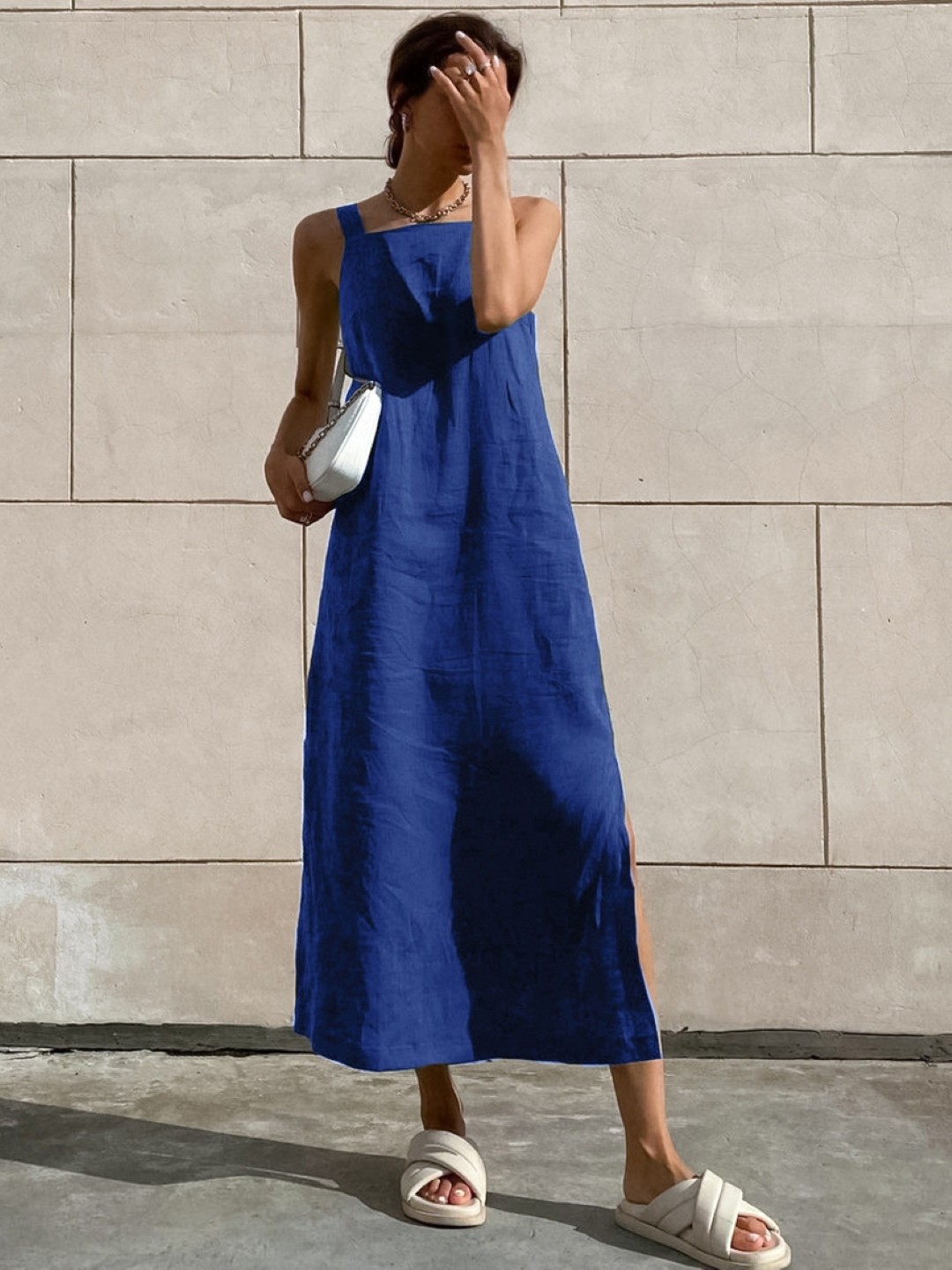 

KPOP Women A-Line Maxi Dress, Navy blue