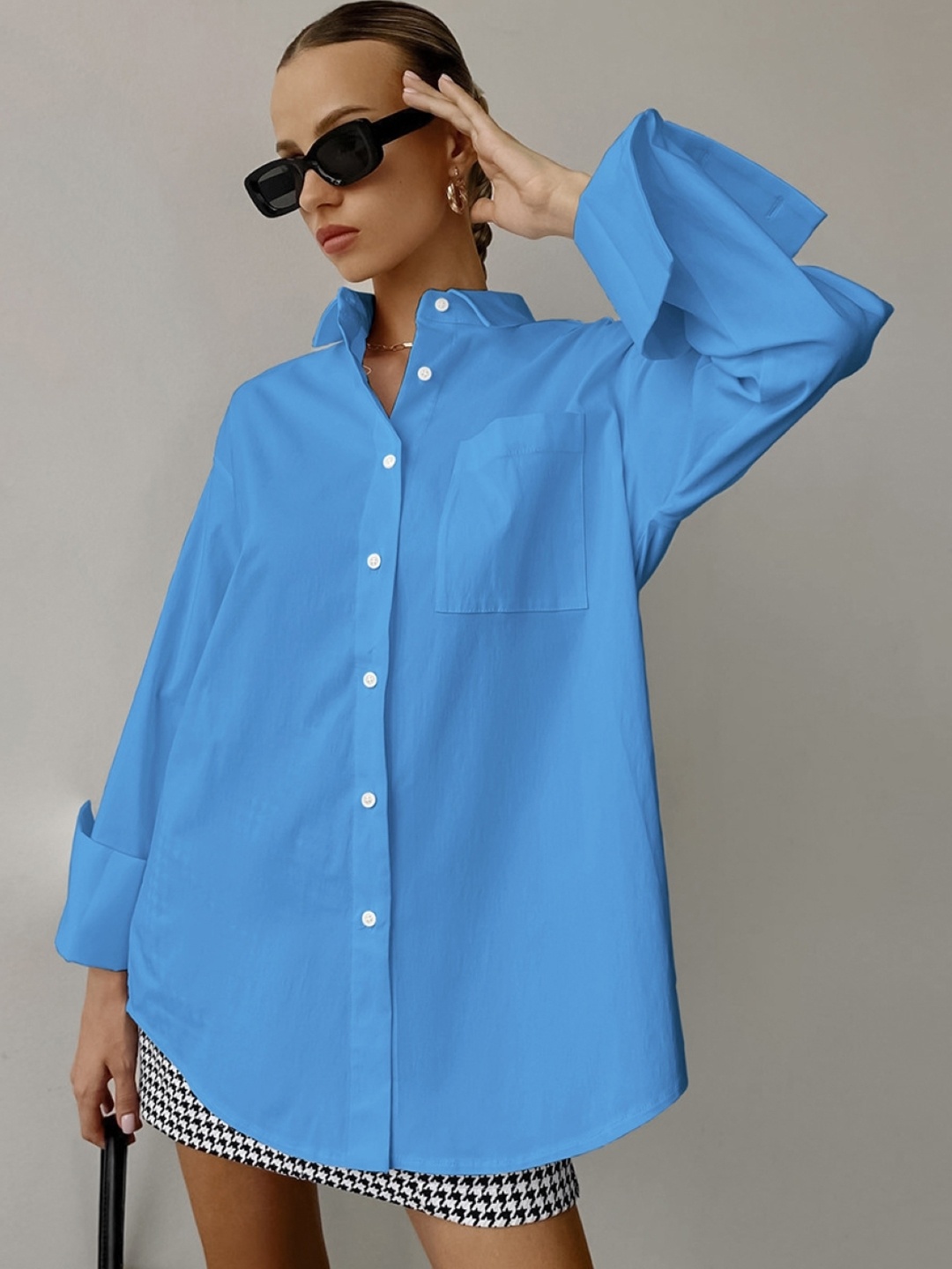 

KPOP Women Solid Shirt Dress, Blue