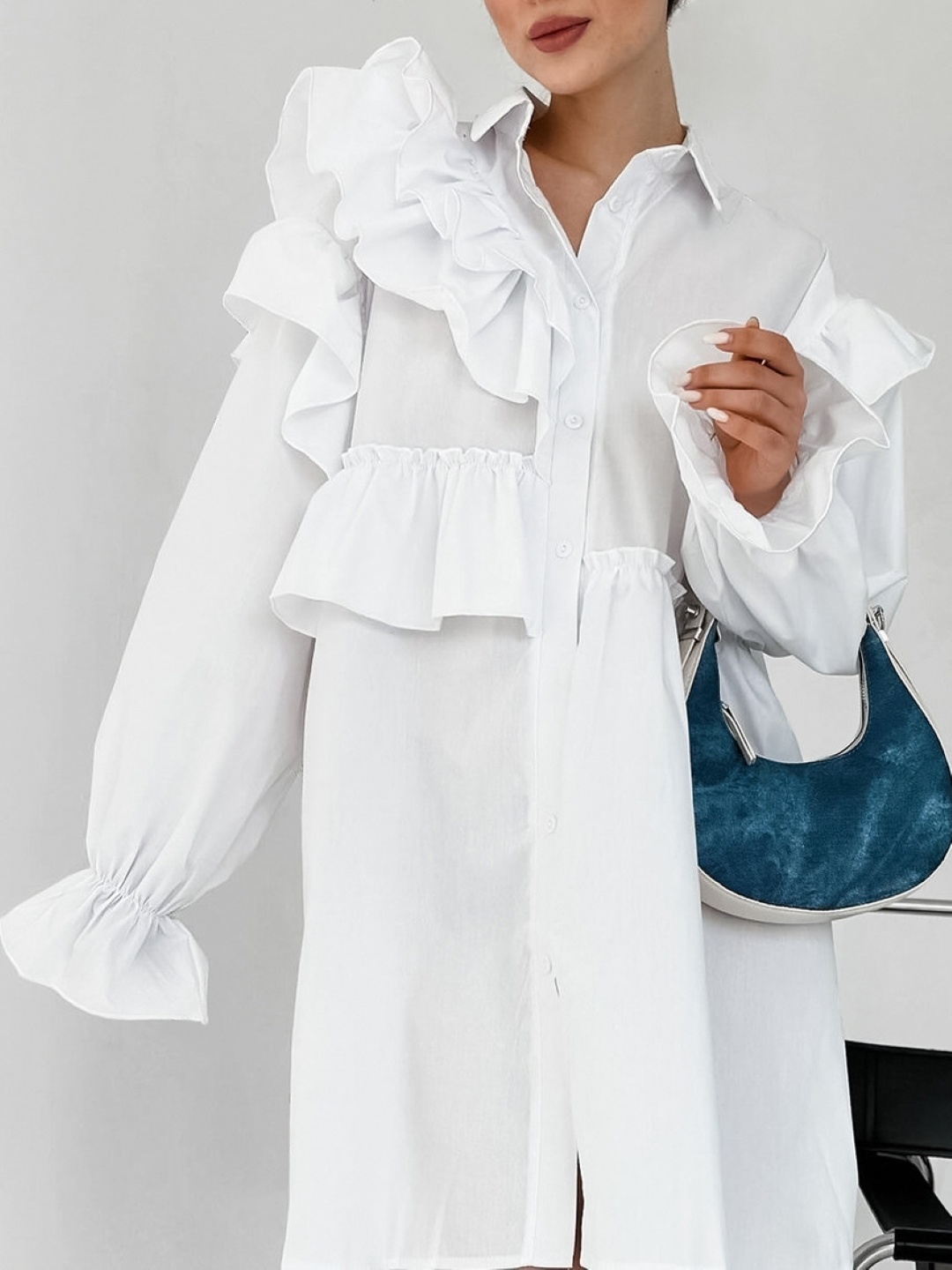 

KPOP Bell Sleeve Shirt Dress, White