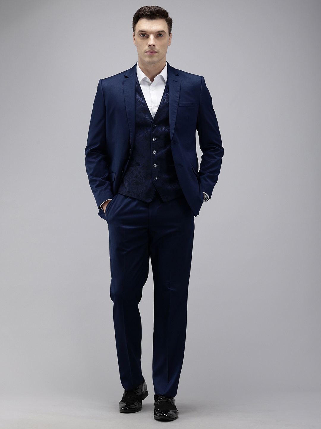 

Park Avenue Self Design Single-Breasted 3 Piece Party Suit, Blue