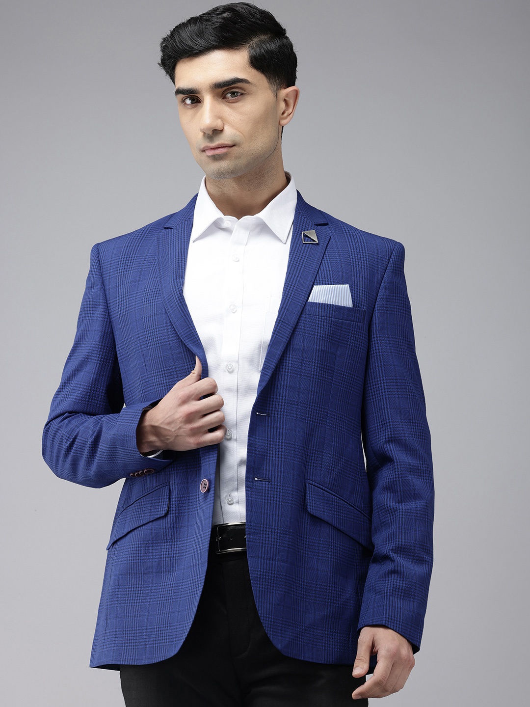 

Park Avenue Checked Super Slim Fit Single-Breasted Formal Blazers, Blue