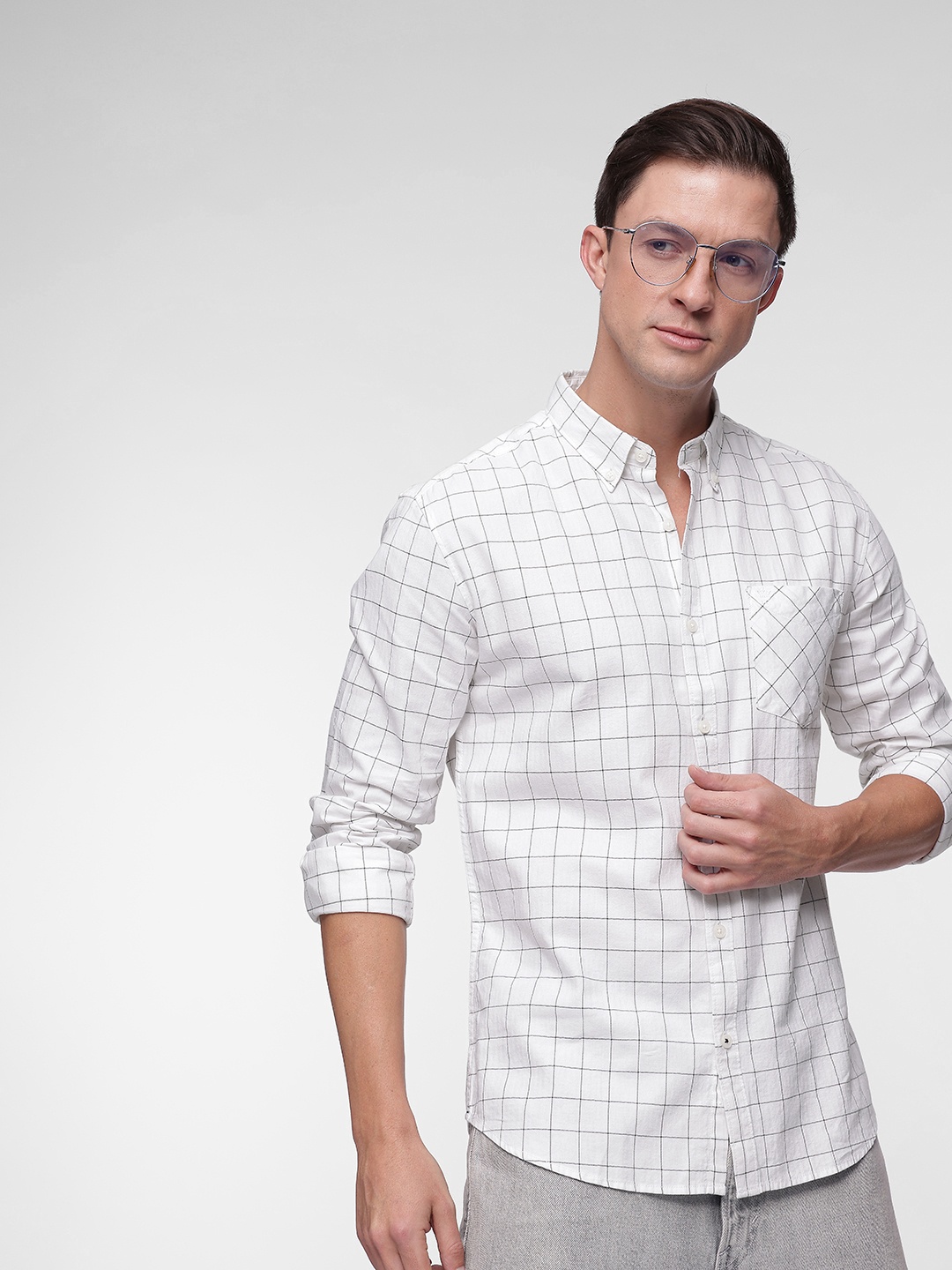 

French Connection Checked Slim Fit Casual Shirt, White