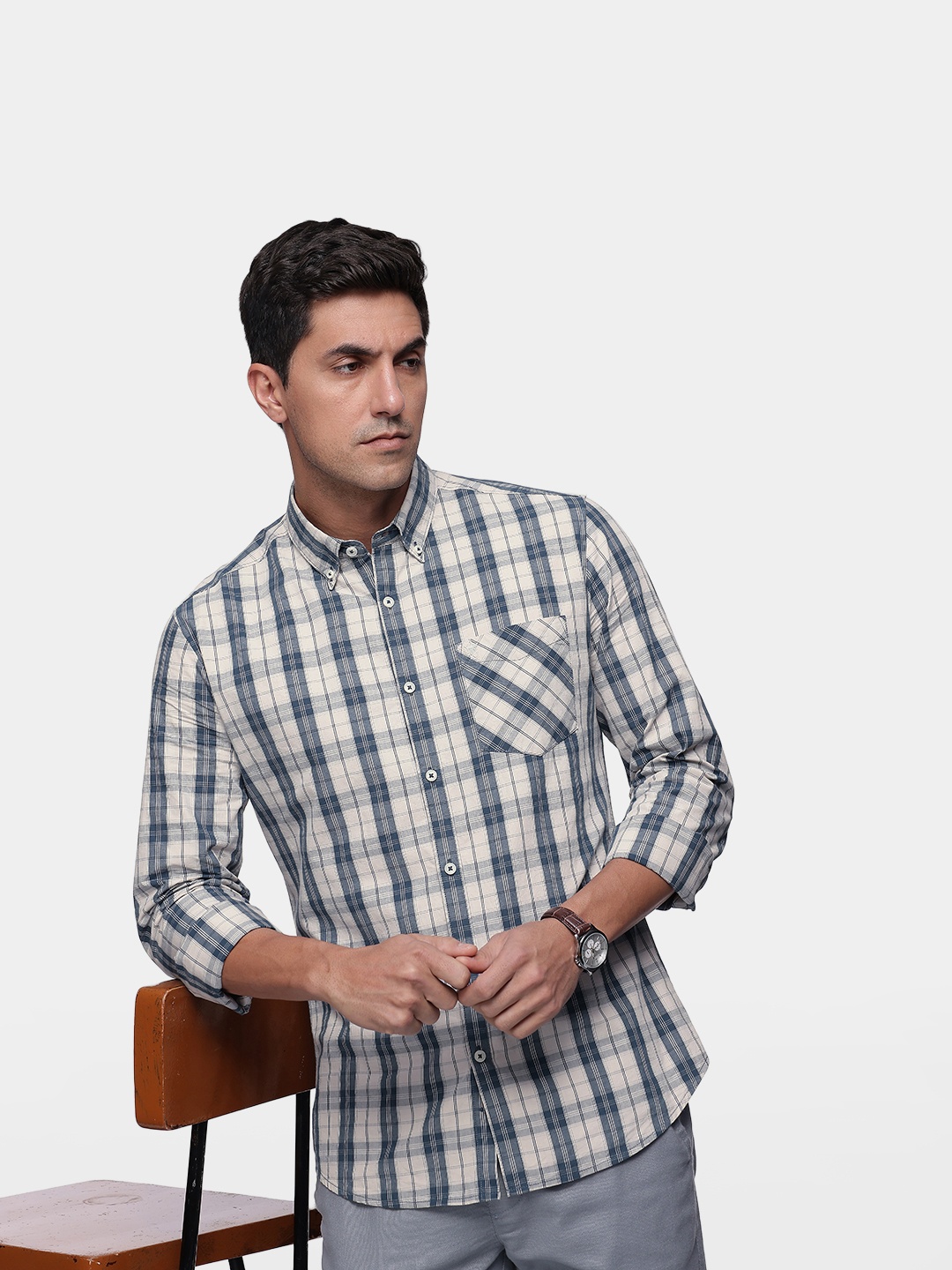 

French Connection Opaque Checked Pure Cotton Casual Shirt, Grey