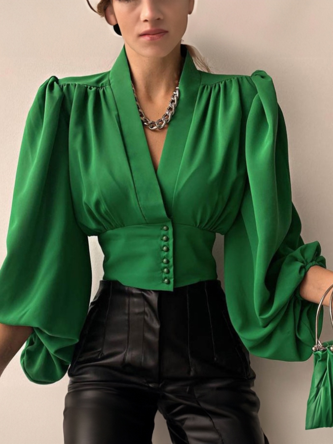 

KPOP Puff Sleeve Crop Top, Green