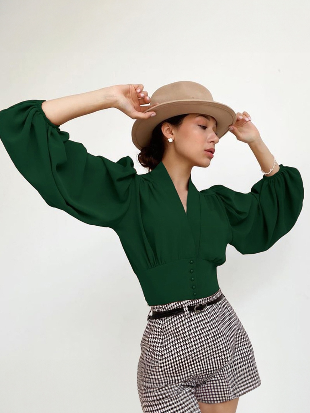 

KPOP Puff Sleeve Crop Top, Green