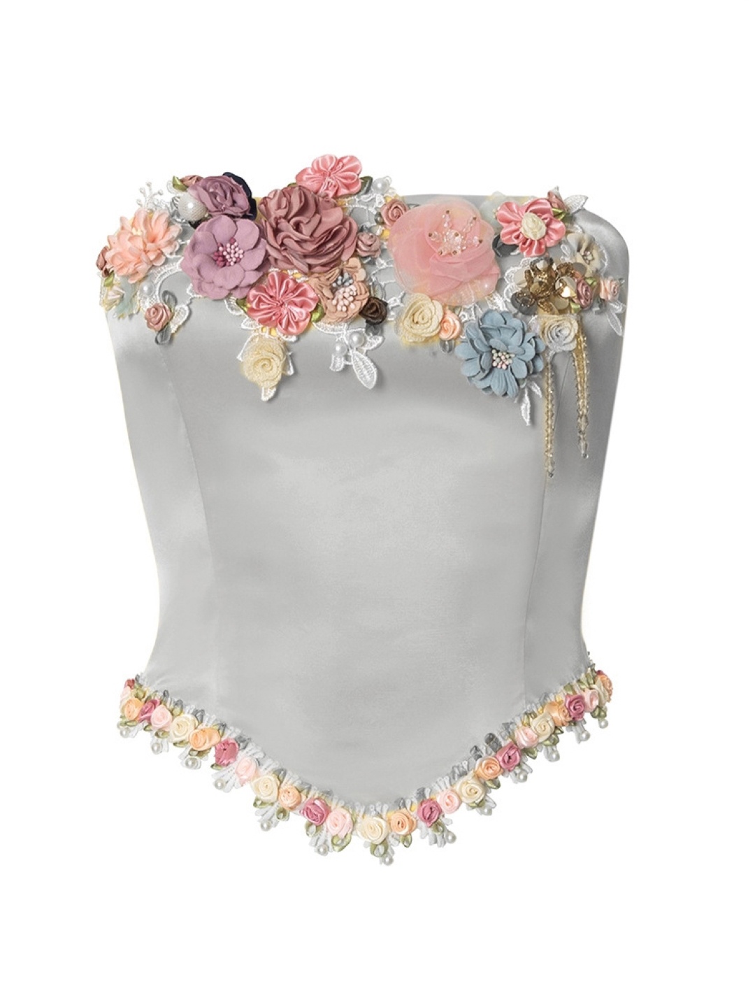 

KPOP Women Floral Printed Tube Crop Top, Silver