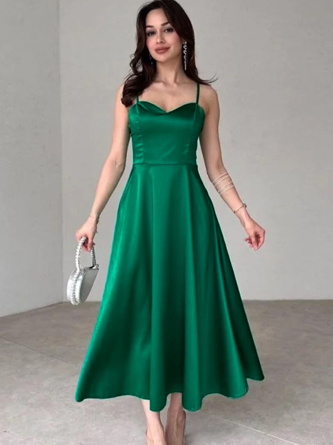 

KPOP Women A-Line Midi Dress, Green