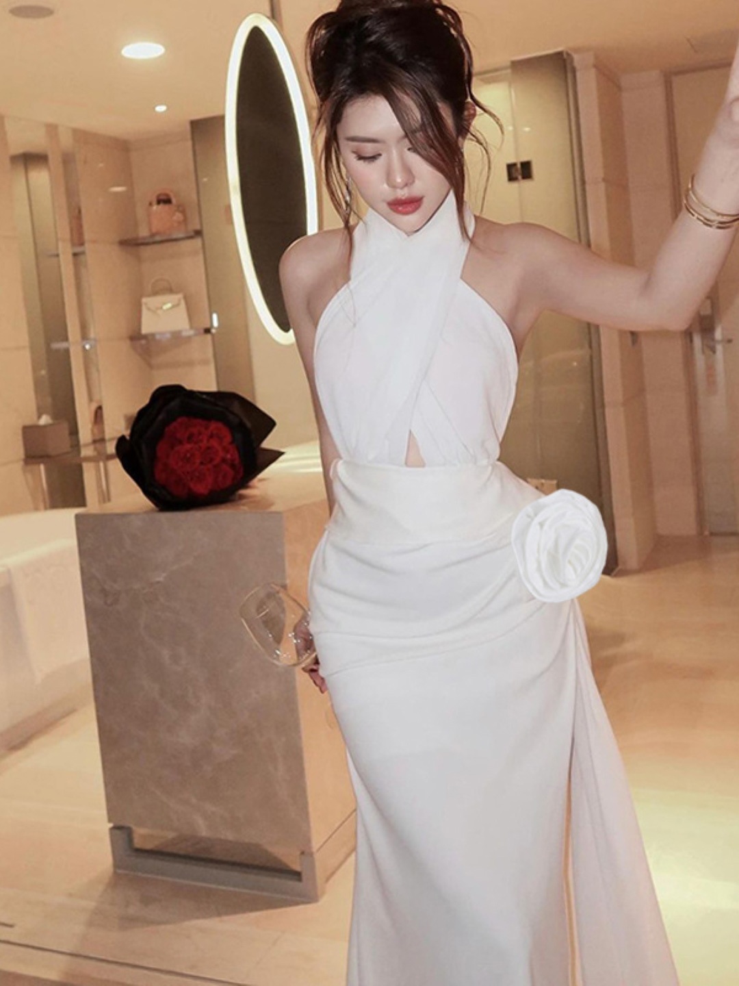 

KPOP Women Solid Sleeveless Maxi Dress, White