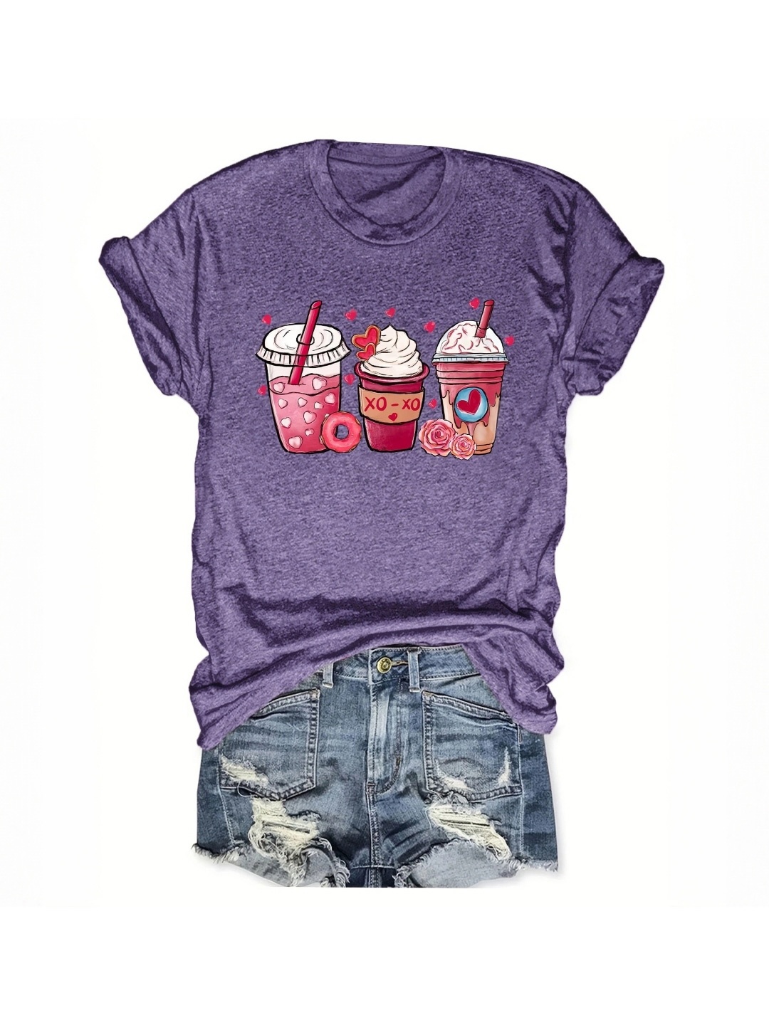 

KPOP Women Graphic Printed Cotton Top, Purple