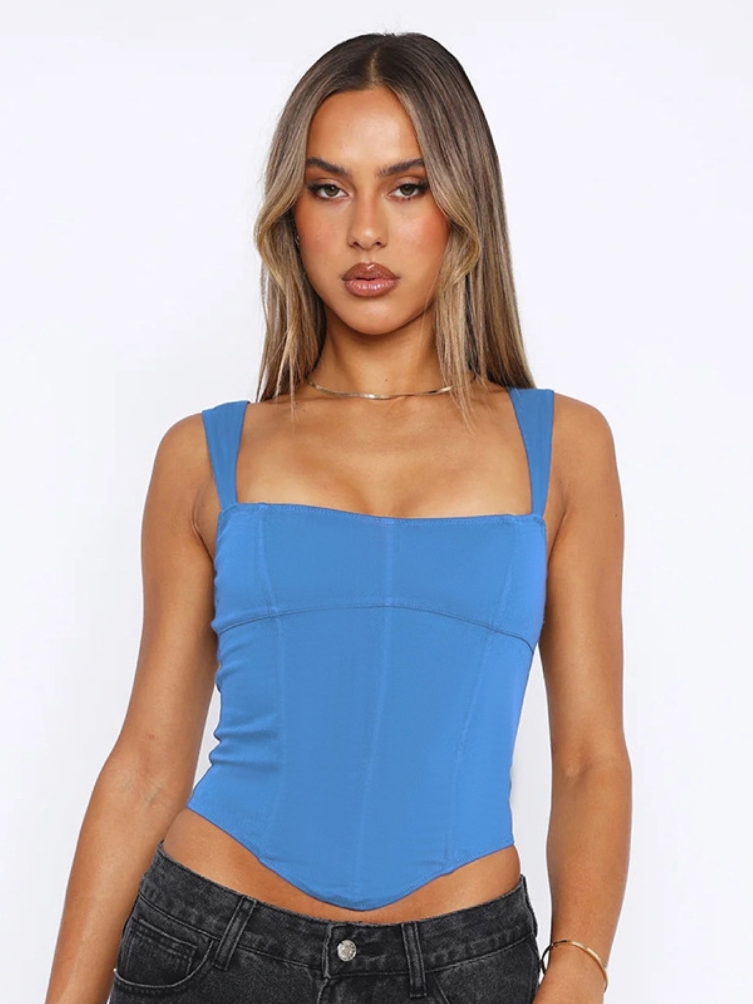 

KPOP Women Shoulder Straps Crop Top, Blue