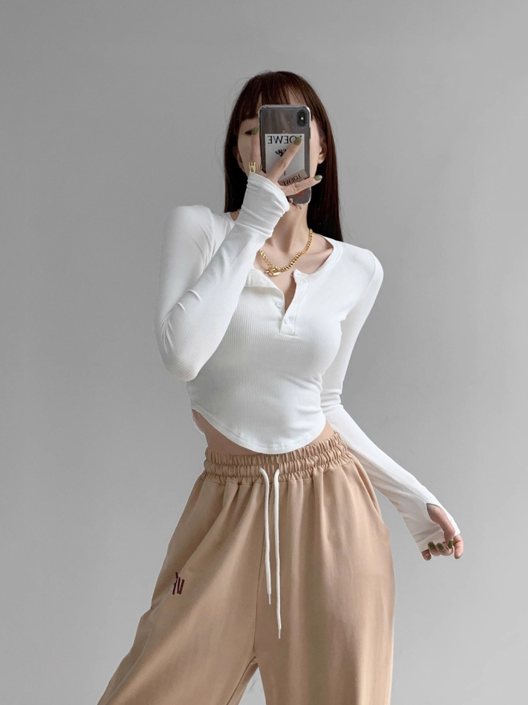 

KPOP Extended Sleeves Crop Top, White