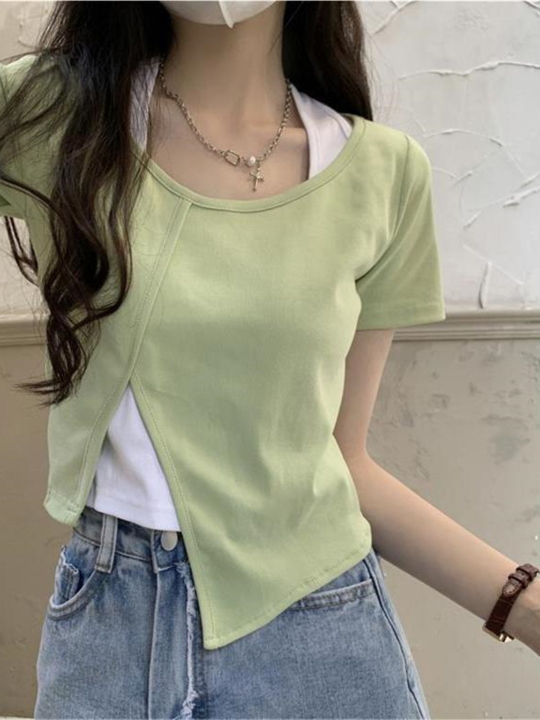 

KPOP Women Round Neck Top, Green