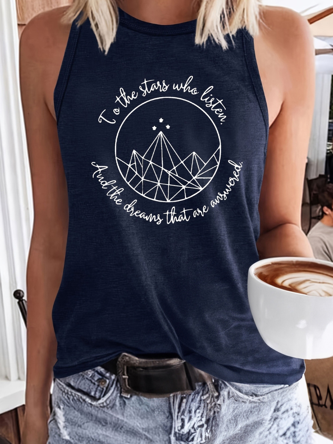 

KPOP Women Graphic Printed Tank Top, Navy blue