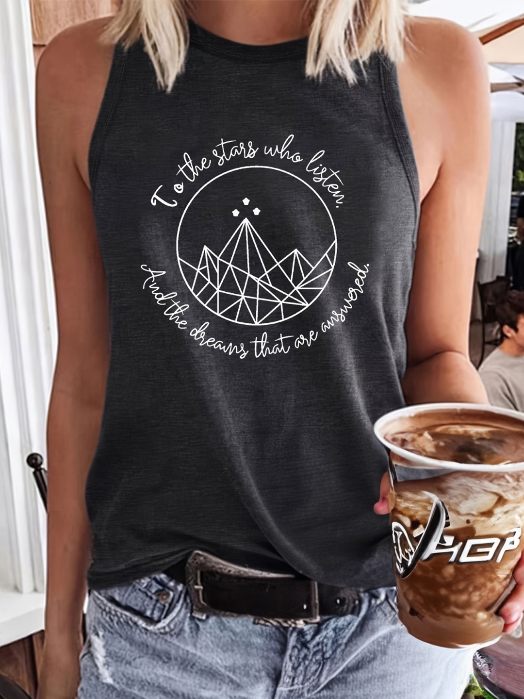 

KPOP Women Graphic Printed Cotton Top, Black