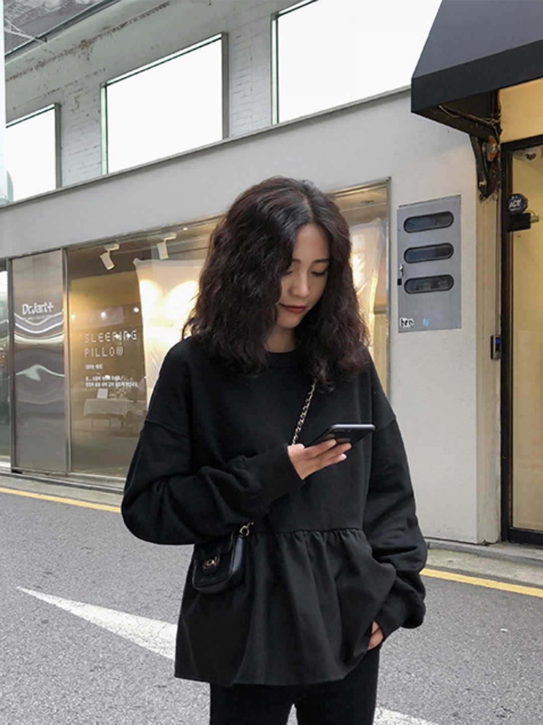 

KPOP Women Solid Peplum Top, Black