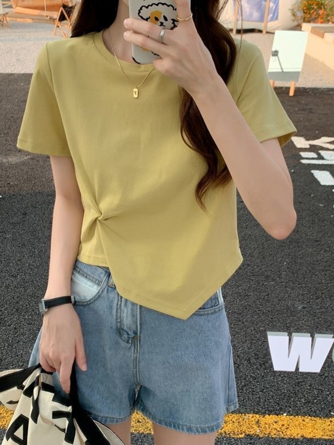 

KPOP Women Solid Round Neck T-shirt, Yellow