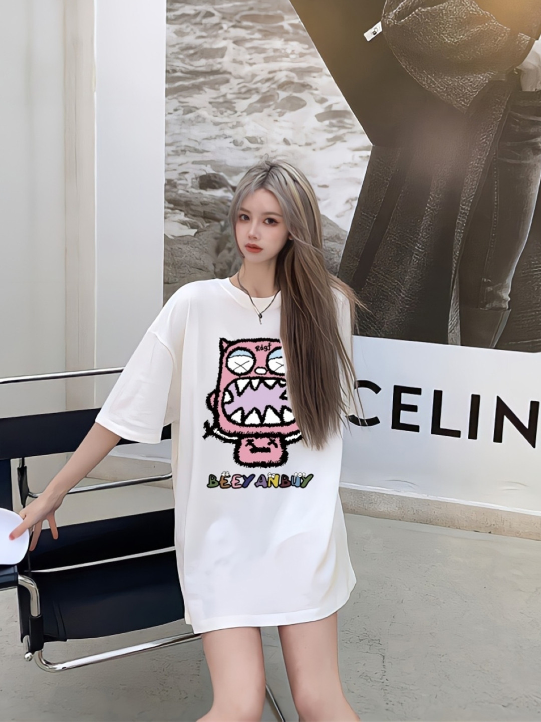 

KPOP Women Graphic Printed Pure Cotton Top, White