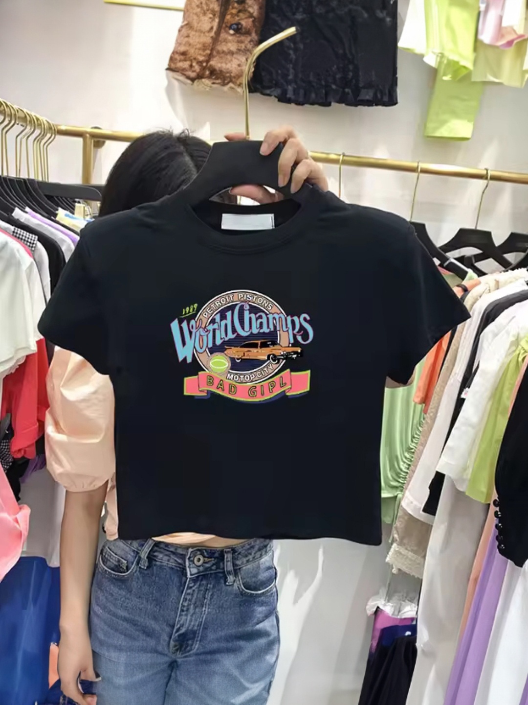 KPOP Women Typography Printed T-shirt, Black