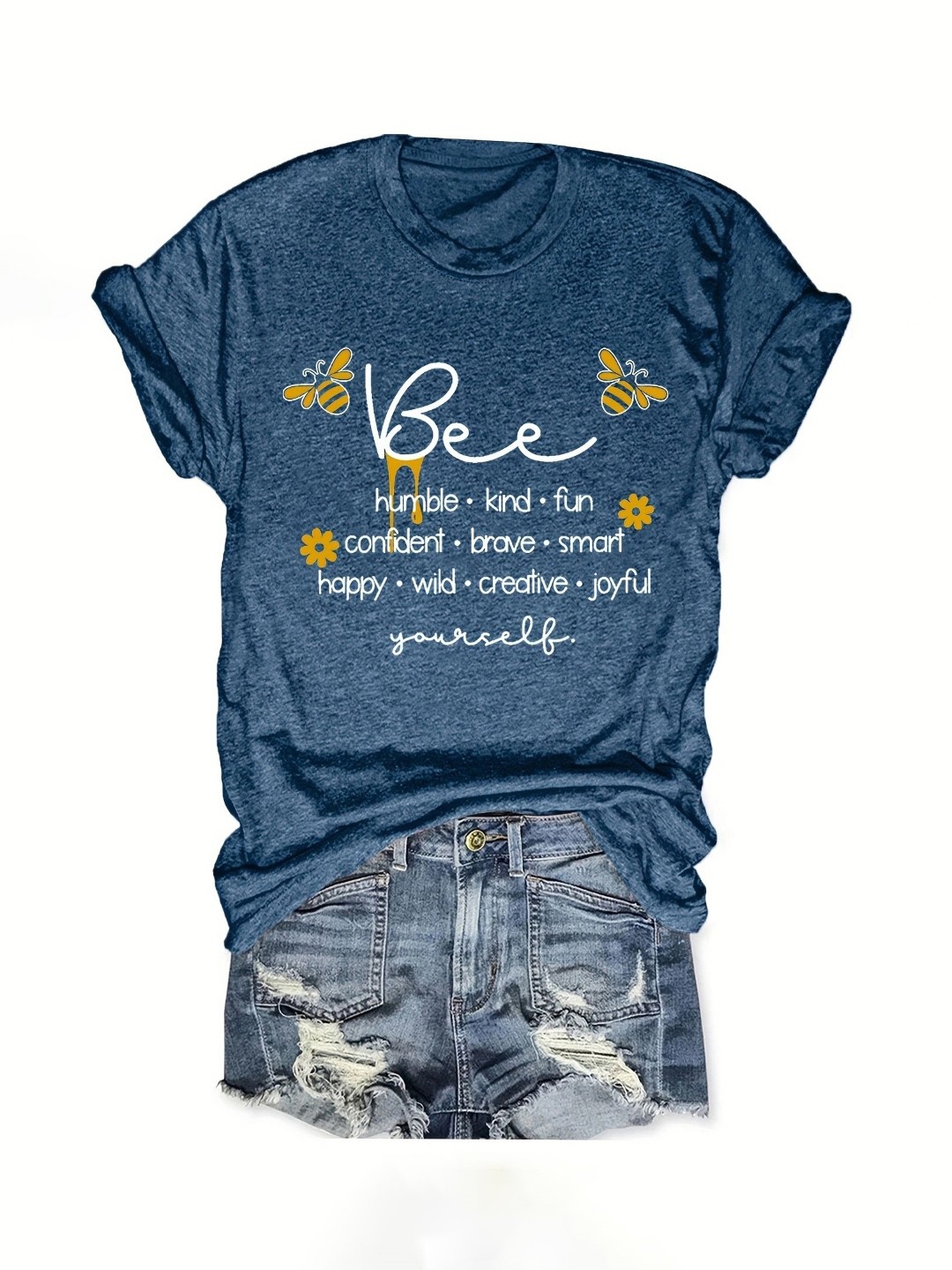 

KPOP Women Typography Printed T-shirt, Navy blue