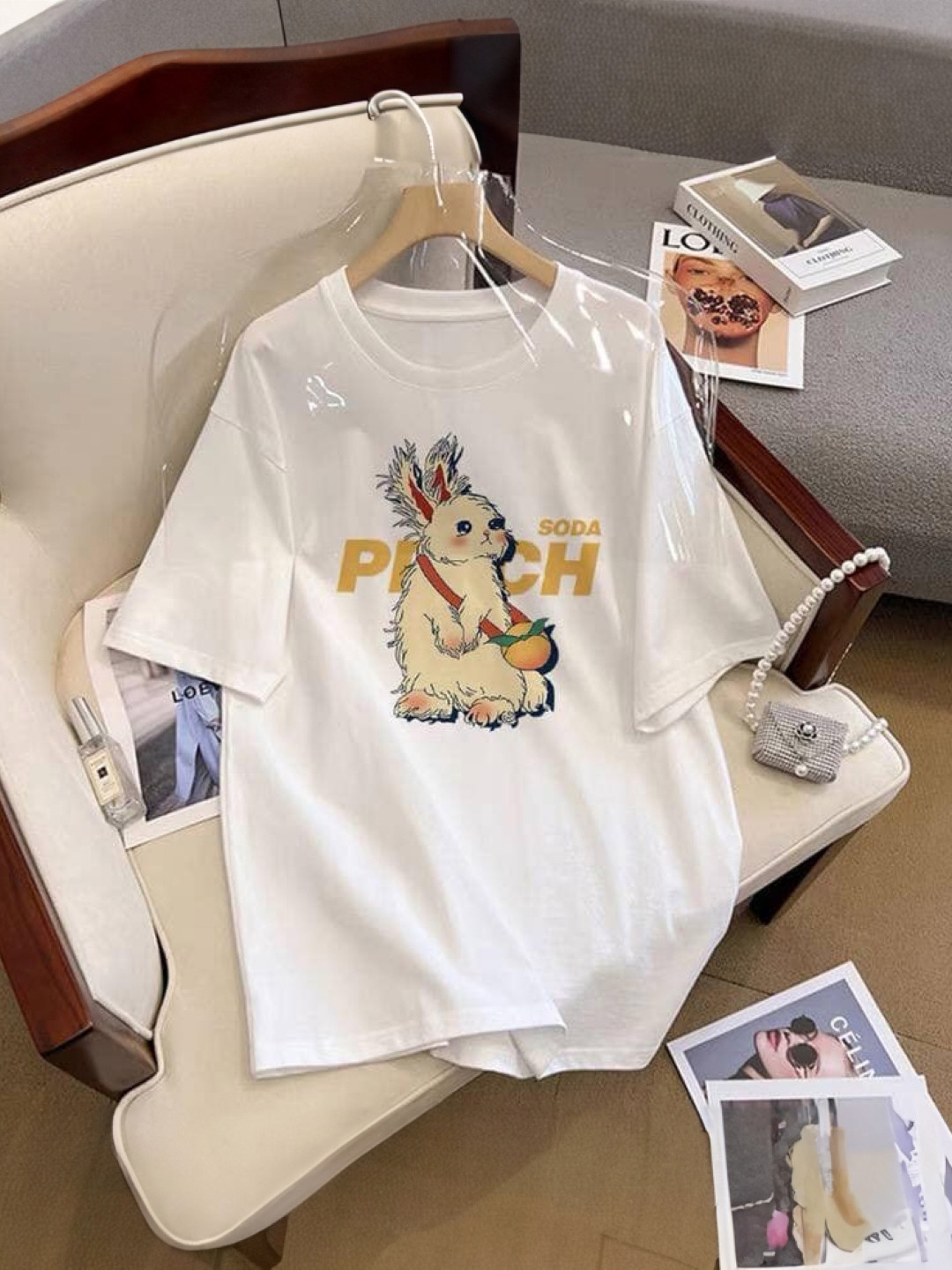 

KPOP Women Printed Cotton Top, White