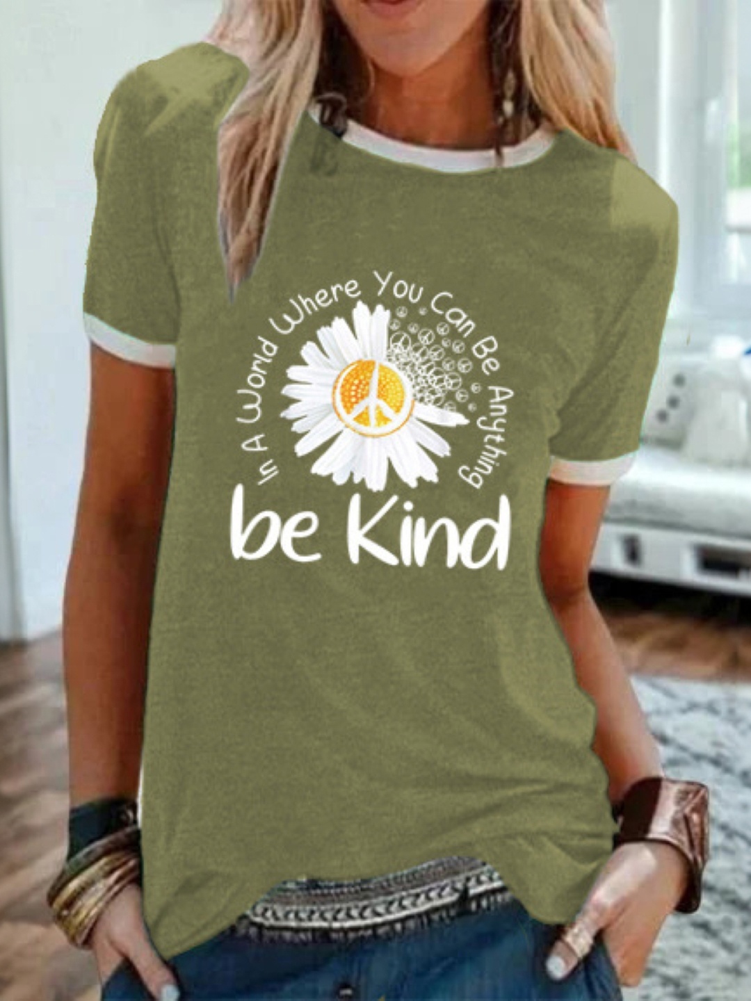 

KPOP Print Cotton Top, Green