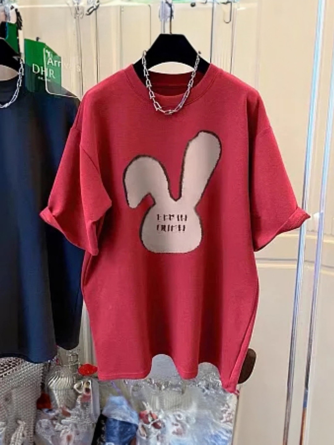

KPOP Women Round Neck Graphic Printed Top, Red