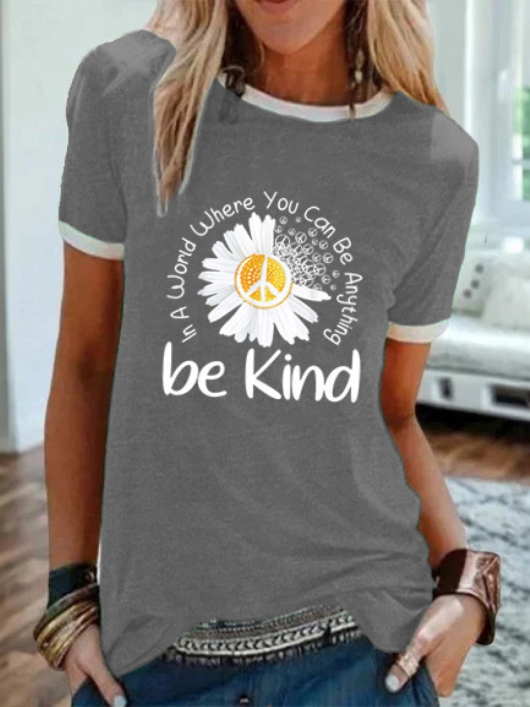 

KPOP Print Cotton Top, Grey