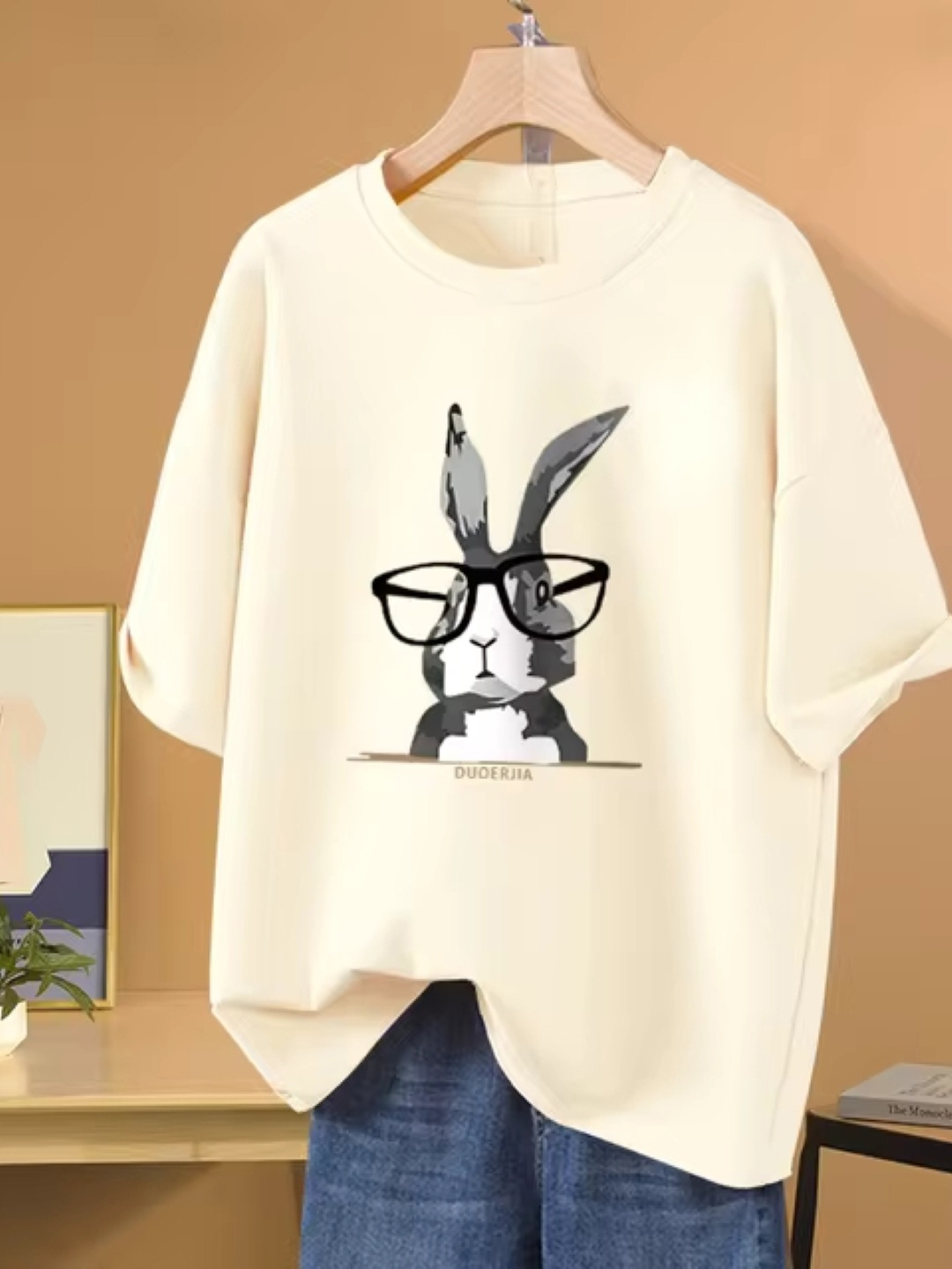 

KPOP Women Graphic Printed Round Neck T-Shirt, Cream