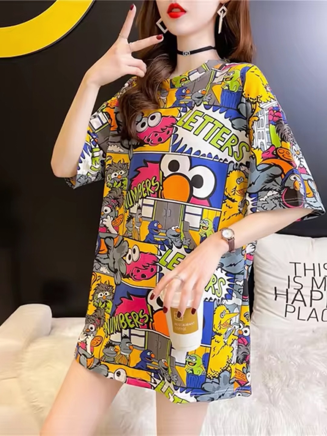

KPOP Print Top, Yellow