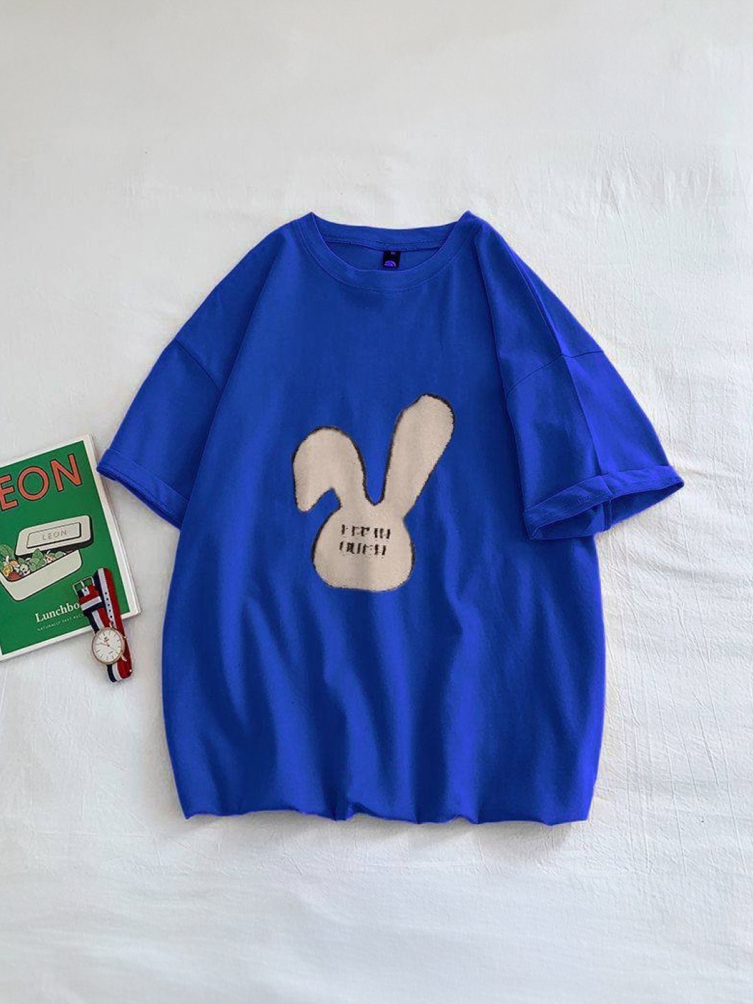 

KPOP Women Solid Round Neck T-shirt, Navy blue
