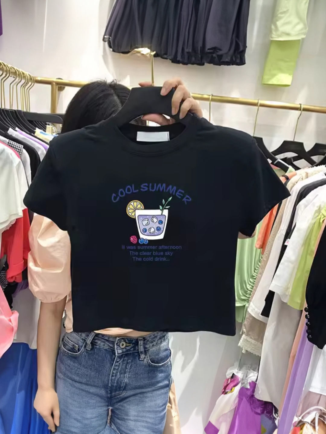 

KPOP Women Typography Printed Top, Blue