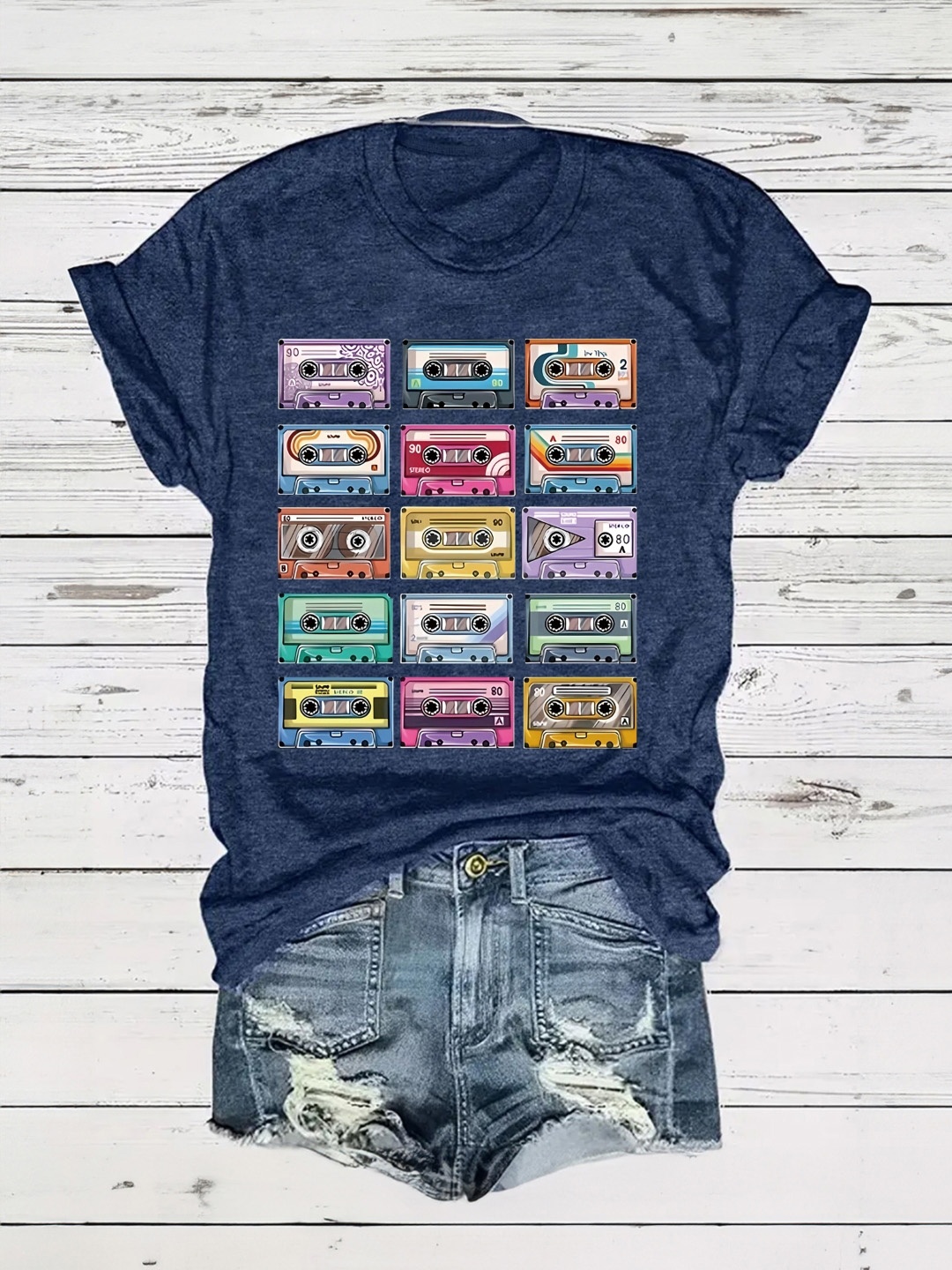 

KPOP Print Cotton Top, Navy blue
