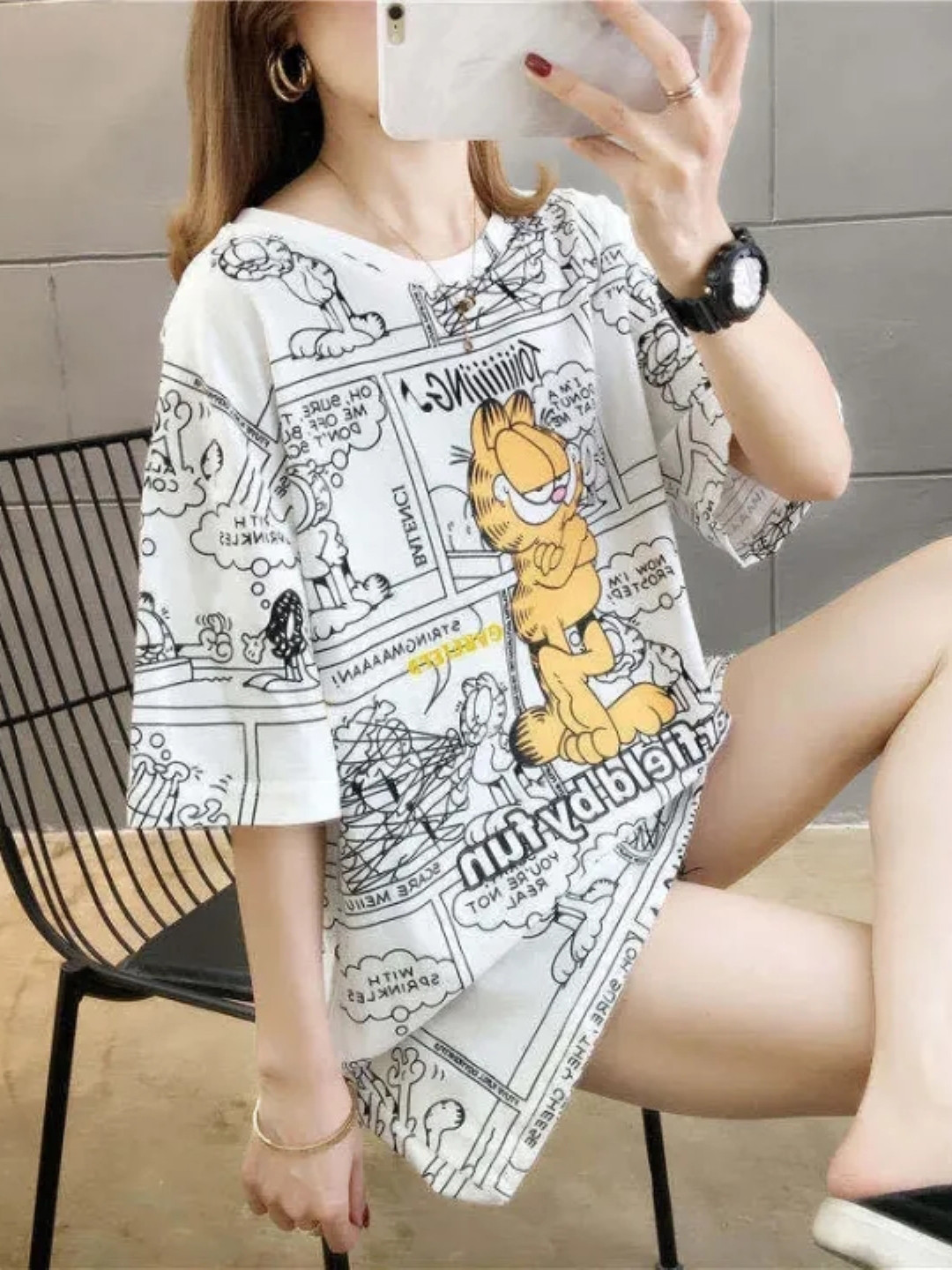 

KPOP Women Typography Printed Round Neck T-Shirt, White