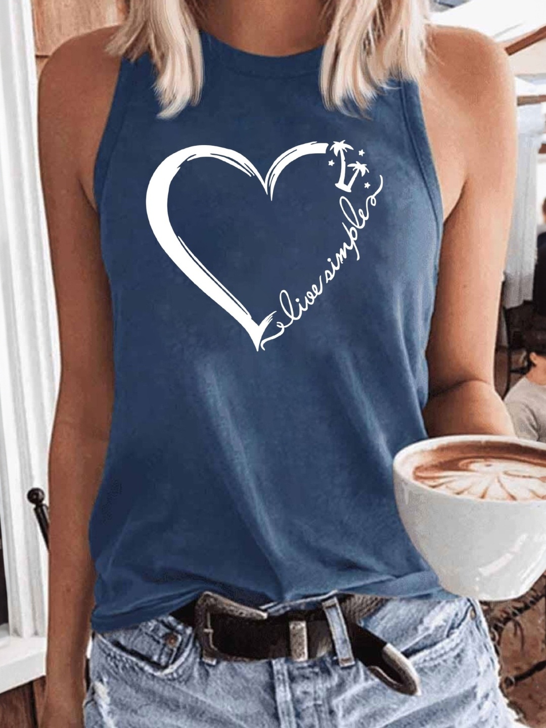 

KPOP Women Graphic Printed Tank Top, Navy blue