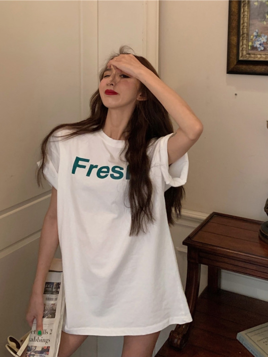 

KPOP Women Graphic Printed Top, White