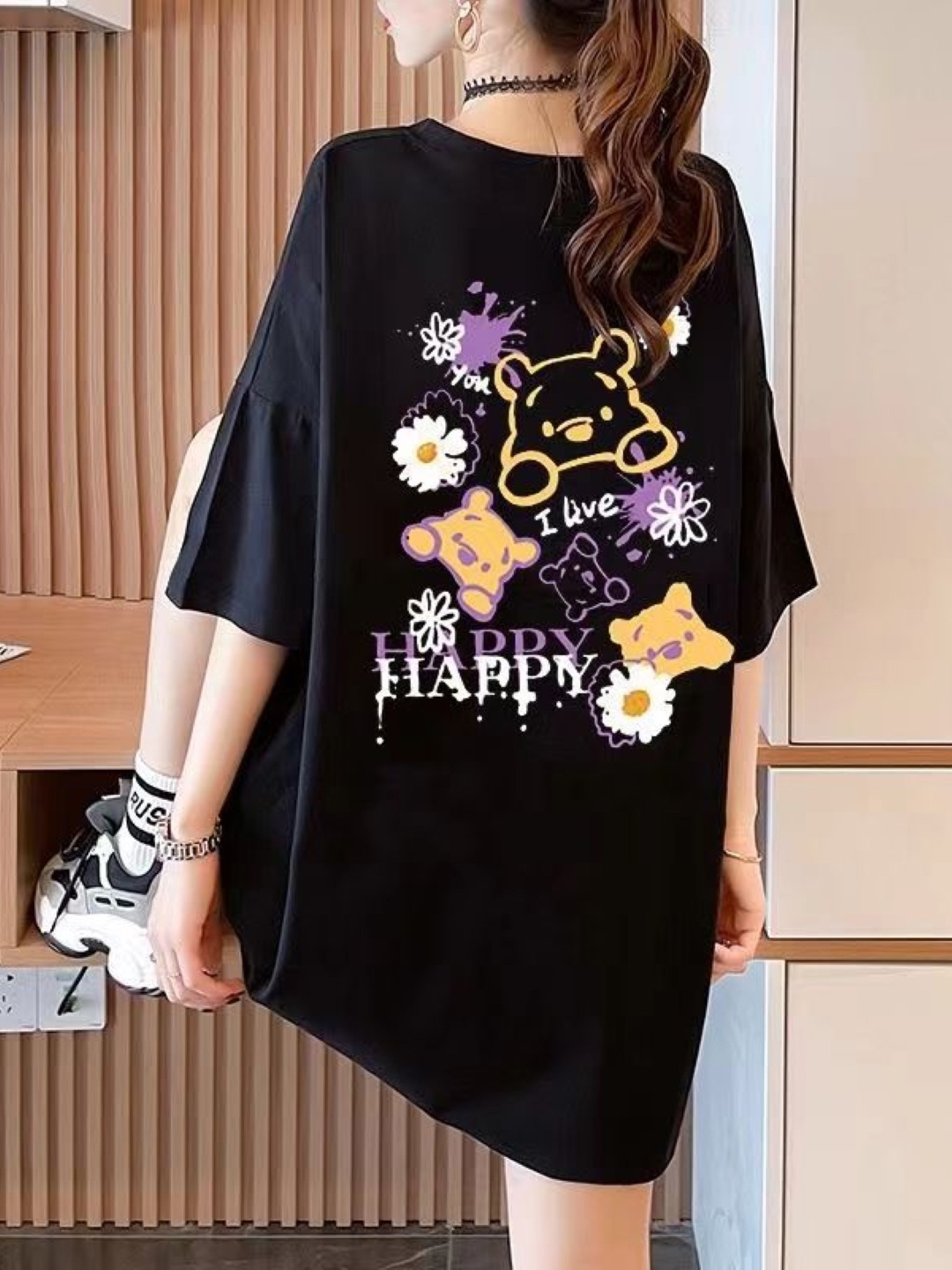 

KPOP Print Longline Top, Black