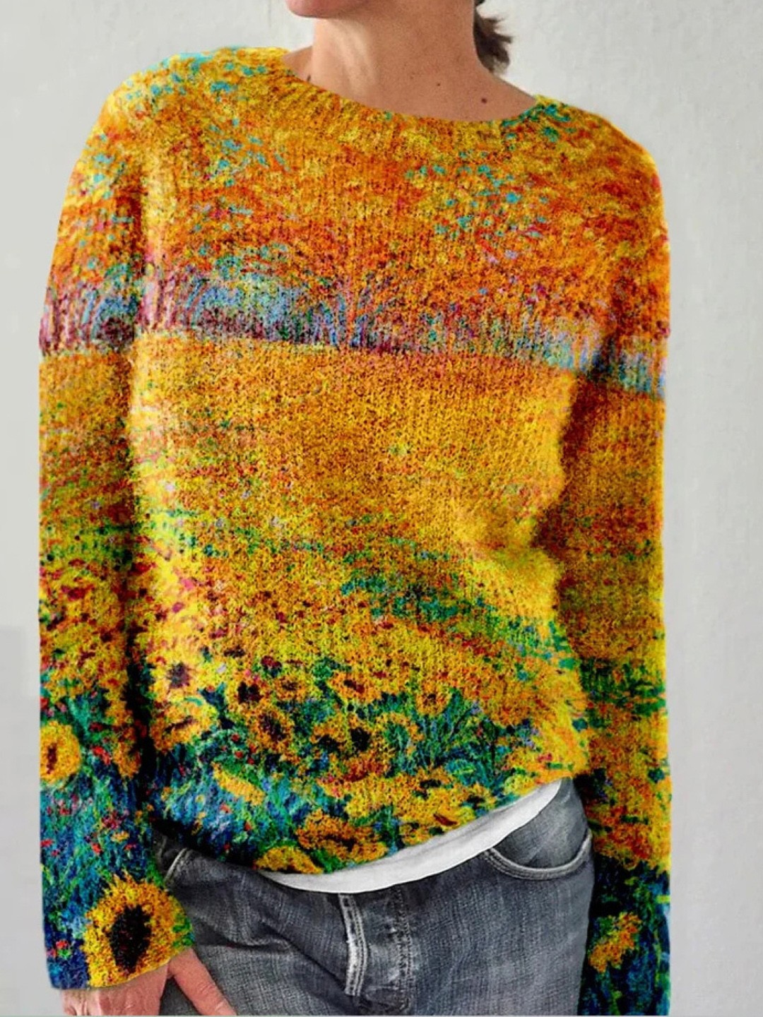

KPOP Women Embroidered Floral Sweater, Orange