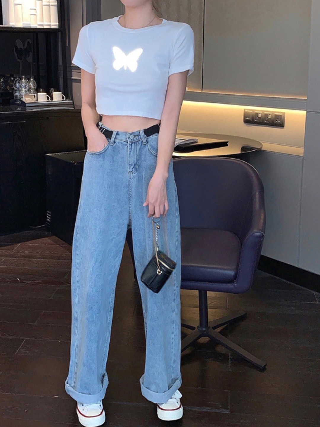 

KPOP Print Crop Top, Grey