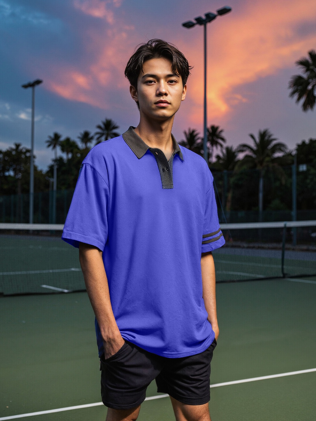 

H&M Oversized Buttoned Polo T-Shirt, Navy blue