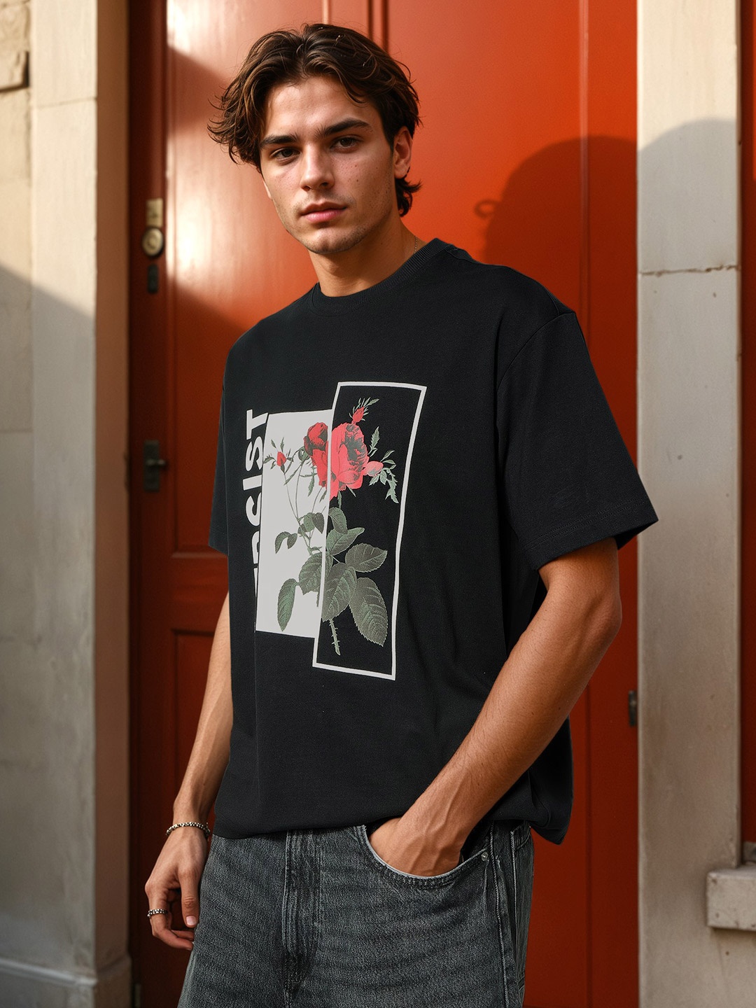 

H&M Round Neck Printed T-Shirt, Black