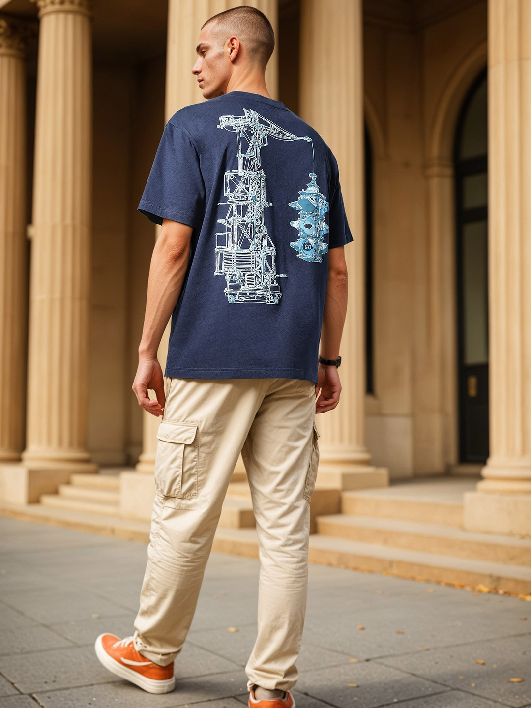 

H&M Oversized Printed T-Shirt, Navy blue
