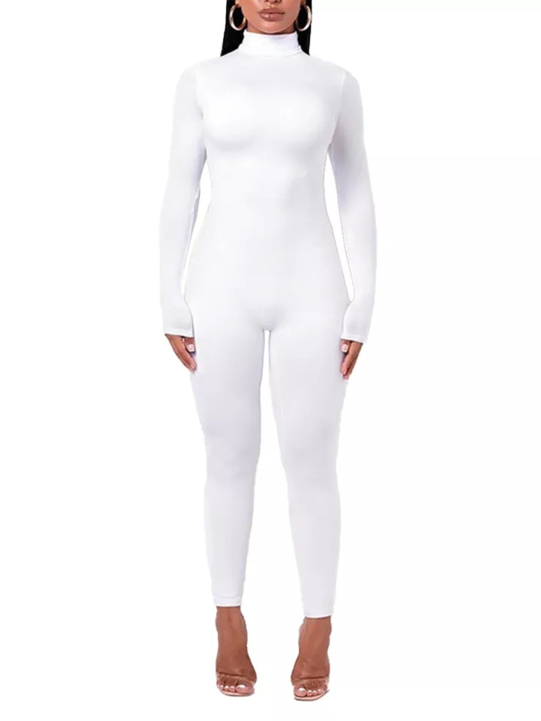 

KPOP Women Long Sleeves Basic Jumpsuit, White